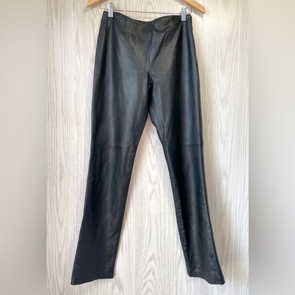 $390 Hugo Buscati | High Waisted Black Genuine Leather Pants Size 4 LNC - Picture 1 of 4